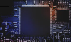 Smart microchip background on a motherboard closeup technology